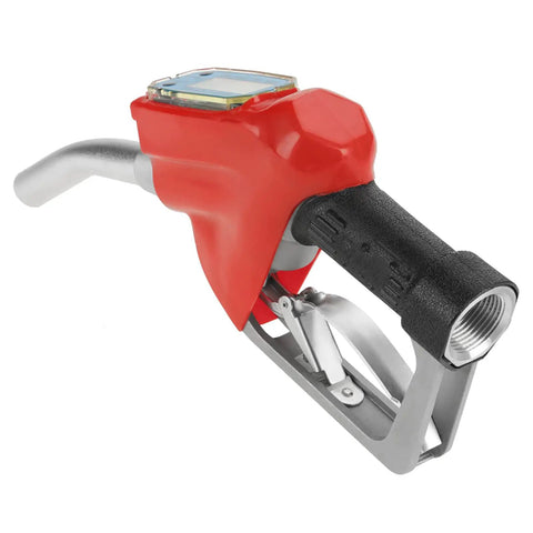 Digital Gasoline Nozzle Flow Meter For Precise Fuel Transfer At Gas Stations And Factories Accurate Measurement With Four Units Liters Gallons Pints Quarts Easy Gun Style Oil Pump Gauge For Quick Readouts red nozzle with digital display