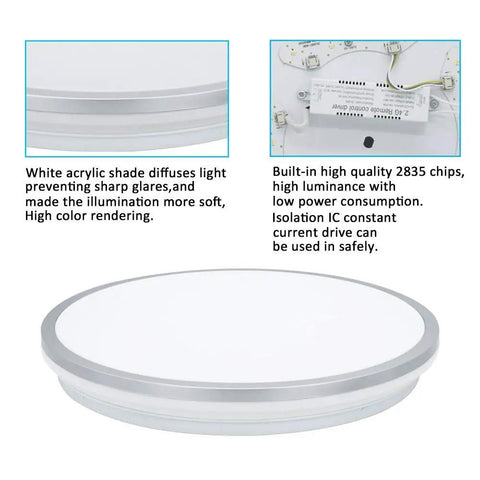 35W Dimmable LED Round Flush Mount Ceiling Light With Remote 15 Inch Close To Ceiling Fixture showcasing white acrylic shade