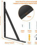 Built Like A Tank Heavy Duty Shelf Brackets 12 X 8 Inch 6 Pack Wall Mount L Brackets Black Steel support diagram with measurements.