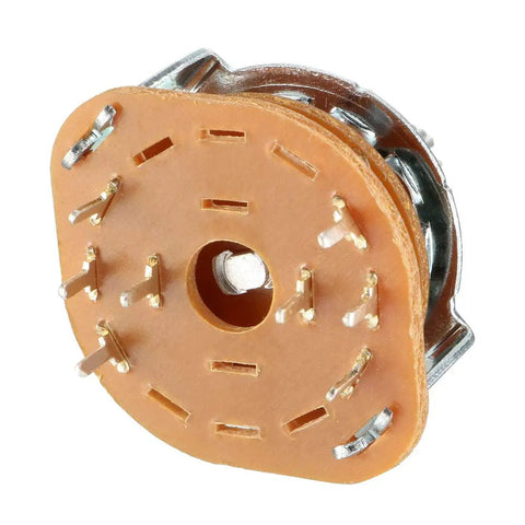 2 Pole 3 Position Rotary Switch Band Selector, 1 Deck, 8 Pins, 9mm Mounting Hole, beige housing, close-up view