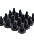 16 Piece Heavy Duty Nylon Floor Protectors For Patio Swivel Chairs And Home Office Desks Beat The Scratches Smooth Glide Anti Skid Bumper Pads Exact Quarter Inch Mount Black showing black nylon caps.