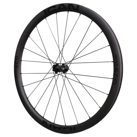 G25 650B Gravel Wheelset Ready To Shred For Gravel Riding And Bikepacking, single wheel view with carbon fiber rim, Center Lock hub