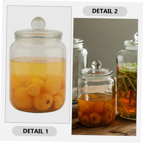 Hella Tough 2 Liter Airtight Glass Tea Canisters and Food Storage Jar Set with peaches in syrup for pantry freshness.