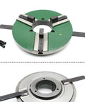 Heavy Duty 3-Jaw Lathe Chuck 12 Inch Self-Centering Beefy Grip For Wood Lathe Bowl Turning with green and silver design.
