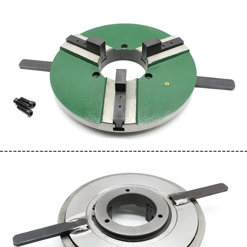 Heavy Duty 3-Jaw Lathe Chuck 12 Inch Self-Centering Beefy Grip For Wood Lathe Bowl Turning with green and silver design.