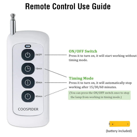 36 Watt UV Sanitizer Lamp With Remote Control Powerful UVC Light For Basement Bedroom Kitchen Office Car 110V Ozone Free Three Gear Timer Kills Germs Surfaces Quickly And Safely remote control with timing mode buttons.