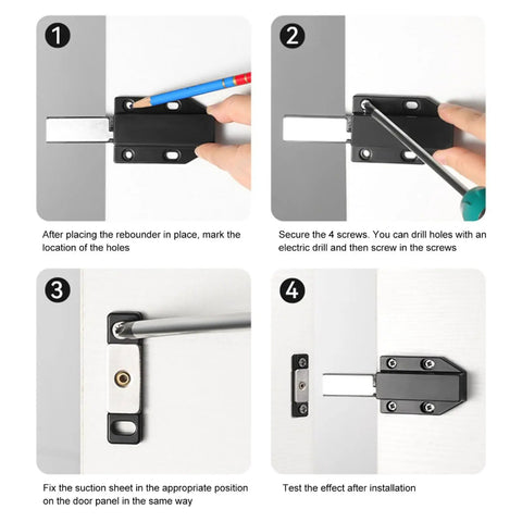Steps to install Grab These Slay Touch Activated Cabinet Door Catches with durable ABS steel for kitchens and baths.
