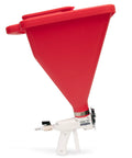 SprayMate Drywall Hopper Gun Texture Sprayer With Seven Orifice Sizes, red hopper, white handle, side view