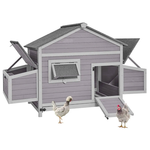 Outdoor Wooden Chicken Coop With Large Nesting Box, Expandable Run, Easy Clean Removable Sliding Tray, Ventilated Wire Fencing