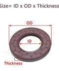 FKM Fluorine Rubber Oil Seal O Ring Assortment Kit With 2 Pcs Set Inner Diameters 20 22 23 24mm Pro Grade Seals For Automotive Systems Industrial Equipment Pumps Pipes Food Processing And Low Pressure Hydraulics. Diagram showing seal size measurement with ID, OD, and thickness.