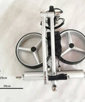 Compact Foldable Electric Golf Trolley With Dual Motors That Easily Crush 30 Degree Slopes showing wheels and frame dimensions.