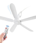 Portable 28 Inch Ceiling Fan With Remote For Indoor And Outdoor Use White Quiet Plug In Gazebo Tent RV Dorm Garage Small Room No Light 110V Or 12V DC Power Options No Fuss Setup