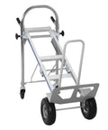 Heavy Duty 2 In 1 Convertible Hand Truck And Folding Platform Cart With Tri Wheel Setup For Effortless Stair Climbing Solid Aluminum Build showing upright position.