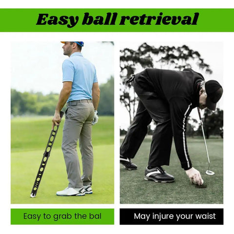 Man using Long Handle 33 Inch Golf Ball Retriever Grabber Durable Plastic Ball Picker Upper Tube Holds Up To 21 Golf Balls