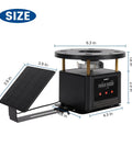 Set It Forget It Digital Auto Deer Feeder Timer Kit With Integrated Solar Panel and precise programming controls, showing dimensions.