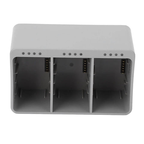 Three Port Drone Battery Charging Hub With Digital Display for Mini 3, Pro, and 4 Pro Batteries, showing three charging slots.