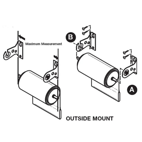 Diagram of Heavy Duty Metal Roller Shade Bracket Two Pack Outside Mount Hardware showing installation options and measurements.