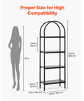 Tall Freestanding Arched 4 Tier Open Storage Shelf With Heavy Duty Metal Frame Industrial Display Unit Black Book Organizer dimensions