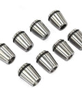 Set Of Eight Tough As Nails Manganese Steel ER32 Spring Collet Chucks Pro Level Balanced CNC Tool Holders for heavy duty milling.