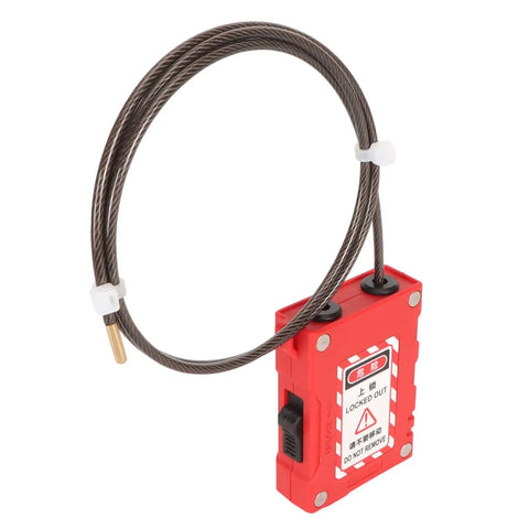 Adjustable Cable Lock Padlock with Built-In Cable, red body, rustproof, for industrial equipment maintenance and lockout security