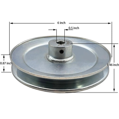 6 Inch Single Groove V Belt Pulley 1/2 Inch Bore Motor Pulley Carbon Steel Zinc Plated with measurements visible