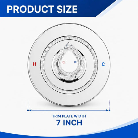 Chrome Shower Faucet Trim Kit Compatible With Moen Chateau Standard Valve Fits 1220 And 1225 Cartridges Easy Hot Cold Markings For Quick Install, 7-inch trim plate