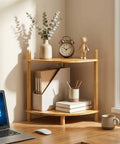Expandable Bamboo Corner Shelf Stand 2 To 5 Tier Bookshelf For Living Room, Home Office, And Garage, shown as desktop organizer