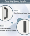 Front and back view of handle on 36x84 Inch White Primed Sliding Barn Door With 6 Ft Hardware Kit And Handle, One-Panel Solid Core Composite Interior Door Slab, Paintable Surface, Preassembled For Easy No-Fuss Install, Durable And Sturdy.