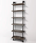 Industrial wall shelf using Half Inch By Eighteen Inch Black Painted Industrial Pipe Four Pack Threaded Metal Pipe Fittings for decor