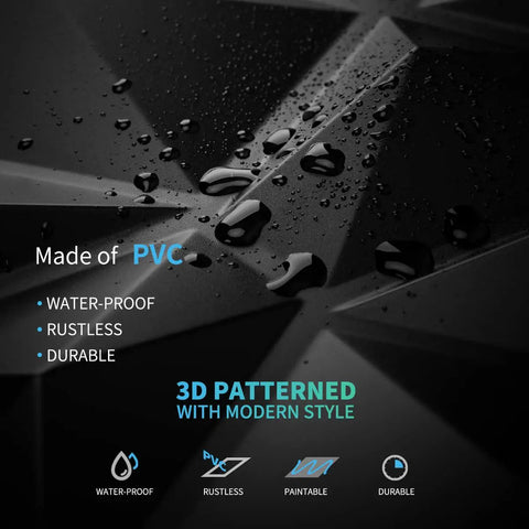 Diamond Pattern 3D Wall Panels Matte Black 12x12 Inch PVC Tiles 33 Pack Easy DIY Install Fire Resistant Covers 32 Sq Ft Slick Modern Accent Wall for Living Room Bedroom Kitchen Home and Office Decor