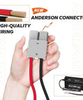 Hand holding Anderson connector of Beefed-Up 24V LiFePO4 Battery Charger, 40A Smart AC-DC Fast Charger With Anderson Connector