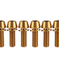 Six Pack Titanium M6x16mm M6x18mm M6x20mm Allen Hex Tapered Head Bolts For Bicycle Fittings Gold Finish Ultra Lightweight Grade 5 6AL4V Corrosion Resistant Pack Of 6 in a row