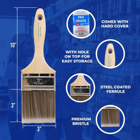 12 Pack 3 Inch Flat Paint Brushes For Walls Trim Cabinets Doors Premium Contractor Grade Set For Interior Exterior Painting
