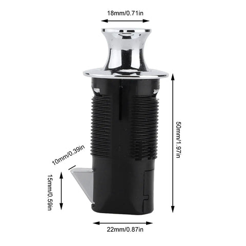 Straight Up Solid Round Zinc Alloy Push Button Cabinet Lock Automatic Push To Close Hardware For Boat Marine Yacht Motorhome Rv Doors, side view with dimensions.