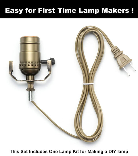 DIY Lamp Making Kit With 12 Foot Brown Cord And 3-Way Socket, perfect for table and floor lamp repair projects