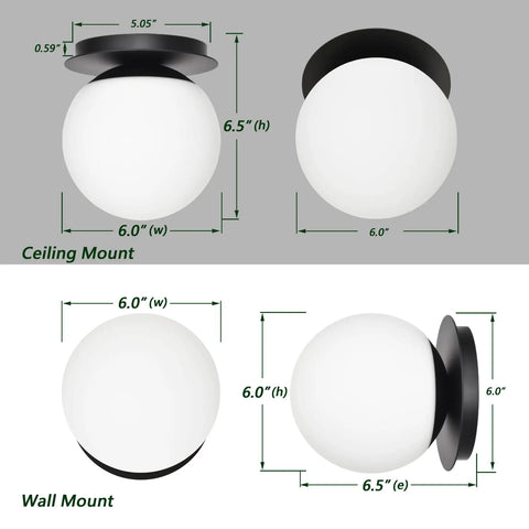 Matte Black Modern Globe Wall Sconce 1 Light With Opal Glass Shade For Bedroom Bathroom Living Room Hallway Vanity Lighting And Ceiling Fixture Mid Century Inspired Modern Wall Light dimensions