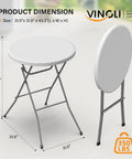 32 Inch Plastic Folding Round Bar Height Table With Gray Metal Finish For Outdoor Parties Cafes Restaurants Backyard Weddings Durable HDPE Construction 350 Lb Capacity Easy Setup White shown folded and unfolded