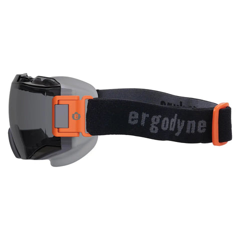 Side view of OTG Protective Safety Goggles You Can Rock Over Your Glasses, Anti Fog Tech, with adjustable fabric strap and indirect venting.