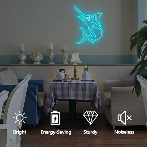 Blue Marlin Neon Sign Dimmable Led Wall Light for Home Decor in Ocean Theme Coastal Wall Art with USB Power in Living Room
