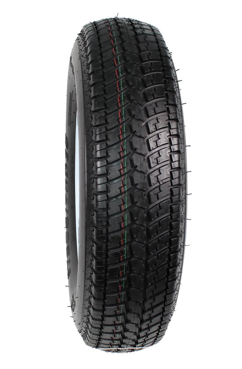 Side view of Two Pack Trailer Tire And Rim Set With ST205 75D15 Tire Size And Five Lug White Spoke Wheel, 27.2 inch diameter