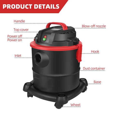 3 In 1 Wet Dry Vacuum Cleaner With 5 Gallon Capacity And 5.5 Peak HP, Portable Shop Vac With Blower For Garage, Car, Home And Workshop, Powerful Suction, Long Lasting Power, Easy Emptying