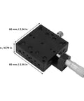 Micrometer Fine Tuning Cross Roller Linear Stage For Rock Solid X Axis Travel 60x60mm Aluminum Translation Table with dimensions