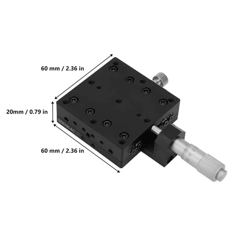 Micrometer Fine Tuning Cross Roller Linear Stage For Rock Solid X Axis Travel 60x60mm Aluminum Translation Table with dimensions