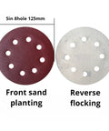 Super Tough 50 Pack Sanding Discs With Fast Hook Loop Change For Woodworking Metal Polishing Aluminum Oxide Abrasive Paper, 5 inch, 8 holes, front and reverse sides.