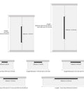 Diagram showing dimensions of matte black dresser drawer pulls, with various lengths for cabinets and wardrobes including 300mm and 200mm options.
