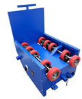 Industrial Electric Drum Rotator Mixer Spins Heavy 52 8 Gallon Drums With Smooth Variable Speed And No Sweat Operation For Effortless Mixing Of Paint Grease Easily. Top view showing blue body with red rollers.