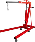 Zero Hassle 4000 Lbs Hydraulic Engine Hoist Shop Crane With Folding Frame And Reinforced Four Position Boom Smooth Lifting Power For Garage Auto Projects And Weekend Wrenching In Durable Steel Build Red, side view of hoist.