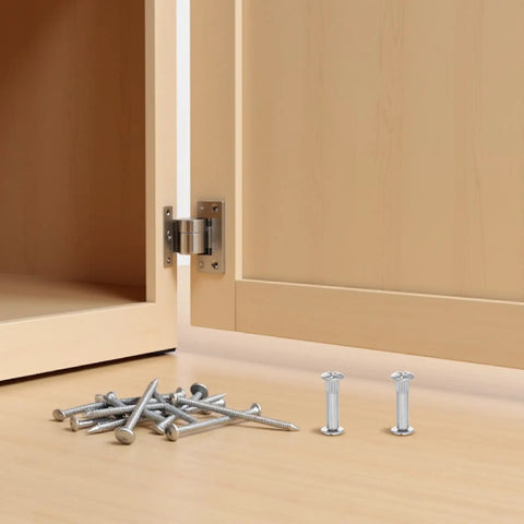 M6 Binding Screw Posts And Cabinet Hardware, 100 Piece Cold Rolled Steel Furniture Connectors on wooden cabinet floor.