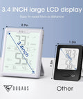 Indoor Hygrometer And Thermometer With Crazy Fast 5 Second Refresh High Accuracy Humidity And Temperature Meter 3.4 Inch LCD Display White Room Monitor For Home Office, front view with dimensions
