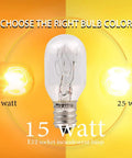 15W bulb comparison showing E12 15W incandescent bulb for Six Pack E12 Candelabra Base 15W Incandescent Bulbs For Himalayan Salt Lamps And Plug In Night Lights Dimmable Brightness Two Point Zero By Zero Point Seven Inch Size Ideal Replacement Bulbs with different light intensities, 15 watt visible.